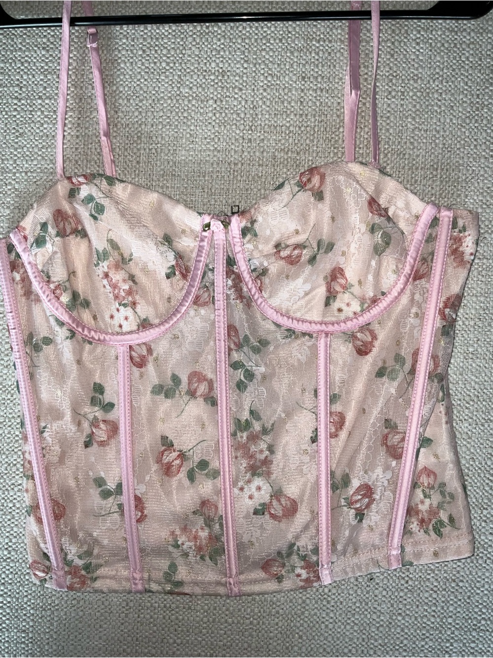 Floral Pink Satin Bustier Crop Top